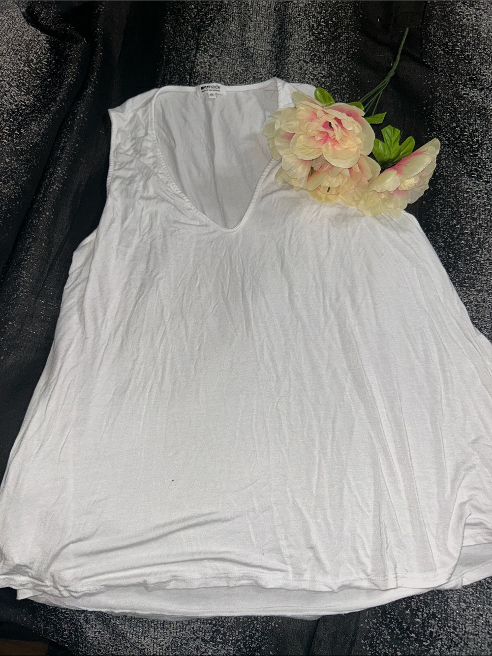 LA Made White V-Neck Sleeveless Tank